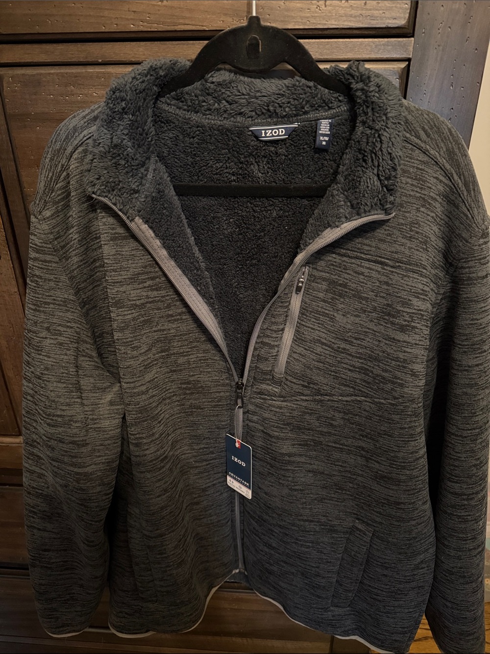 Izod Men's Charcoal Full-Zip Sherpa-Lined Sweater Jacket